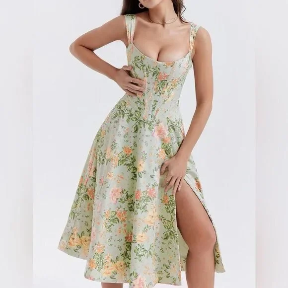 House of CB Corset Midi Sundress XS - Jade Floral Print - Picture 2 of 8